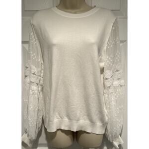 Sioni White Sweater Crocheted Lace Sleeves Women's Size L fairy cottage core